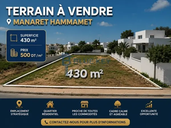 À Vendre – Terrain 430 m² à Manaret Hammamet