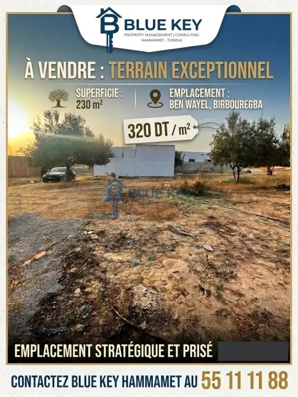 À VENDRE : TERRAIN EXCEPTIONNEL À BIRBOUREGBA (BEN WAYEL)