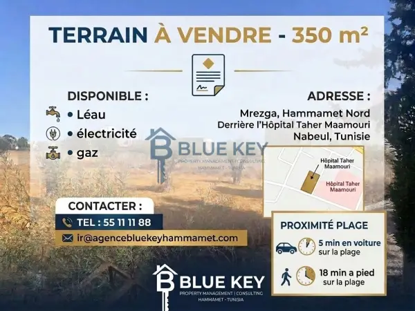 TERRAIN À VENDRE - 350 m² À MREZGA, HAMMAMET NORD