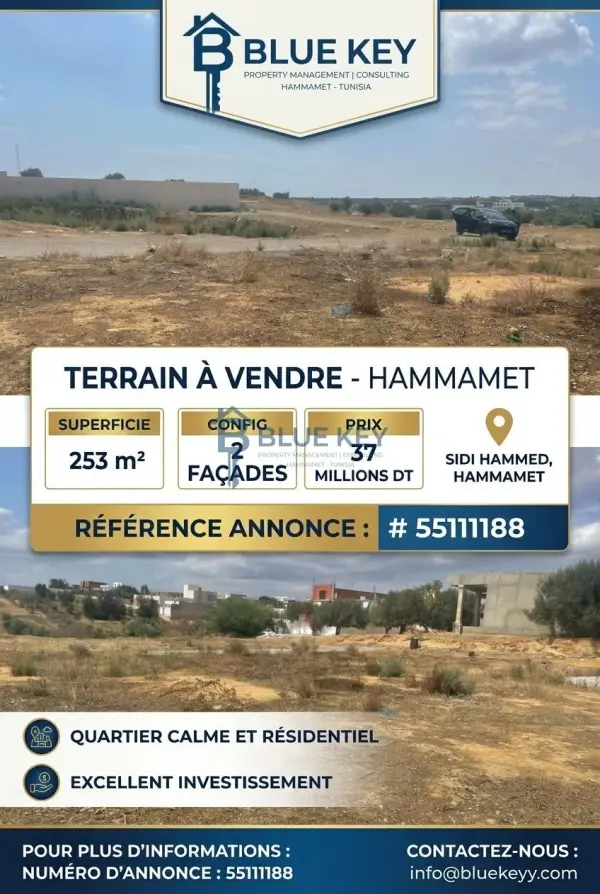 Terrain d'Exception 253 m² – 2 Façades – Sidi Hammed, Hammamet